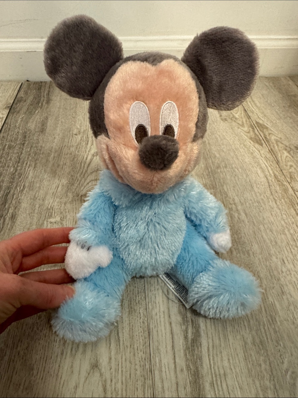 Disney Parks Blue and Gray Mickey Mouse Plush Stuffed Toy Rattle
